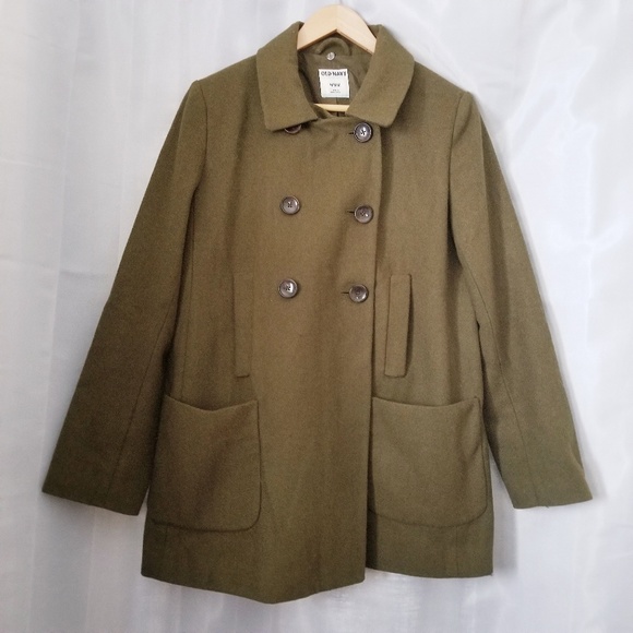 Old Navy Double Breasted Coat Olive Brown Medium - Picture 1 of 8